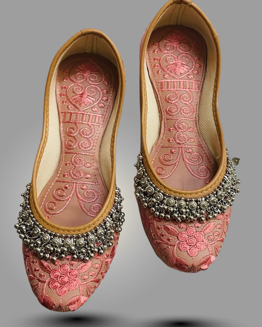 Gulabi Phulwari Jutti - Rose Bloom Pink with Chime Ghungroos