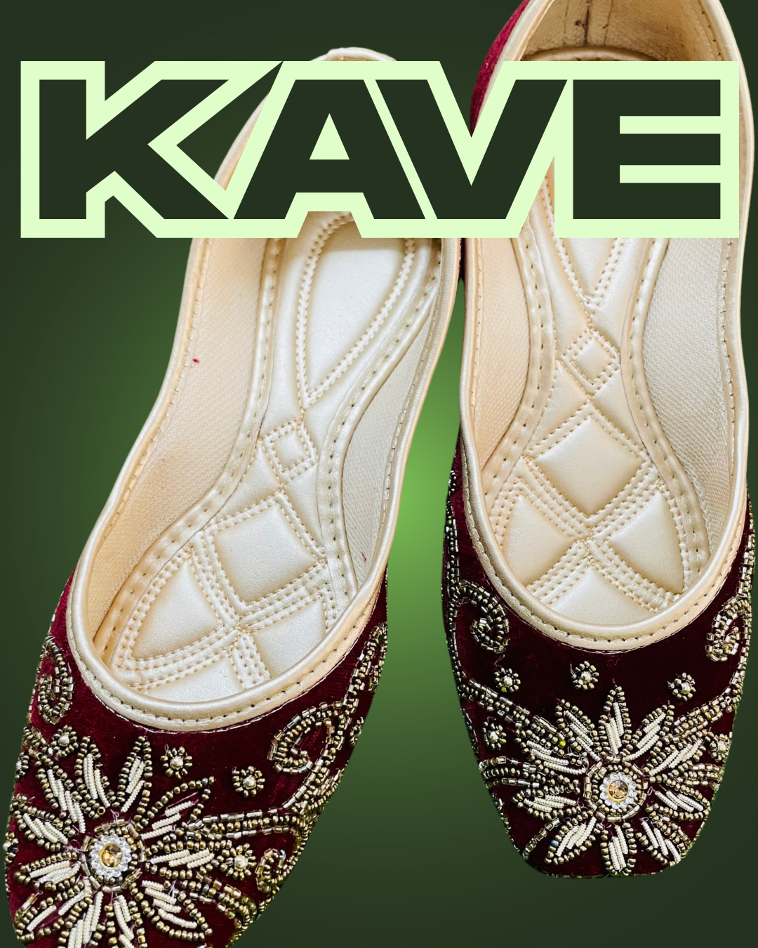 KAVE Embroidered Velvet Jutti – Maroon & Gold