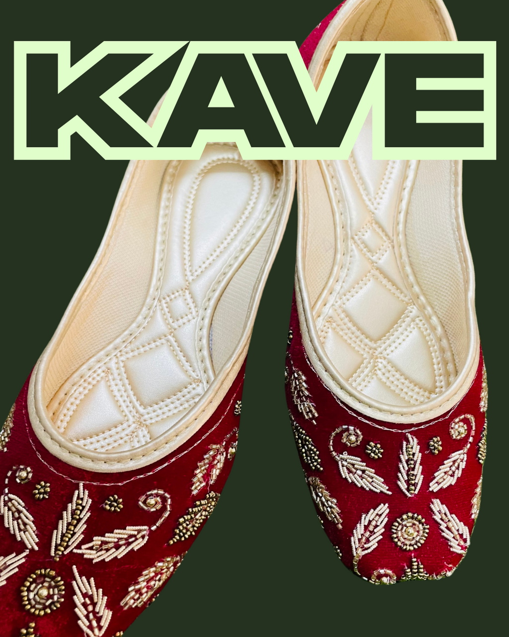 KAVE Classic Embroidered Velvet Jutti – Crimson Red & Gold