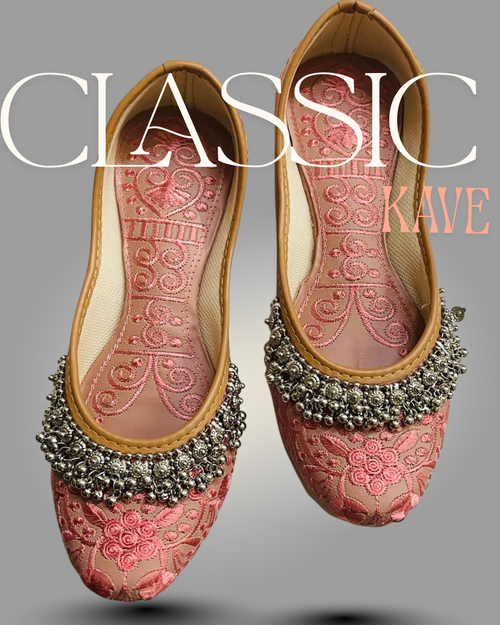 Gulabi Phulwari Jutti - Rose Bloom Pink with Chime Ghungroos