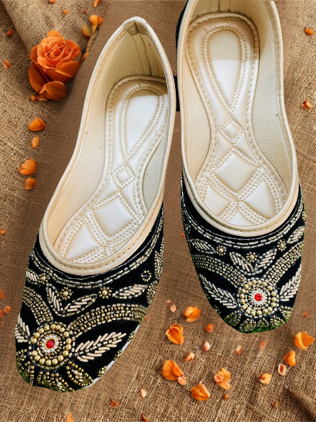 KAVE Noir Empress Jutti – Black, Gold & Ruby DISCOUNT