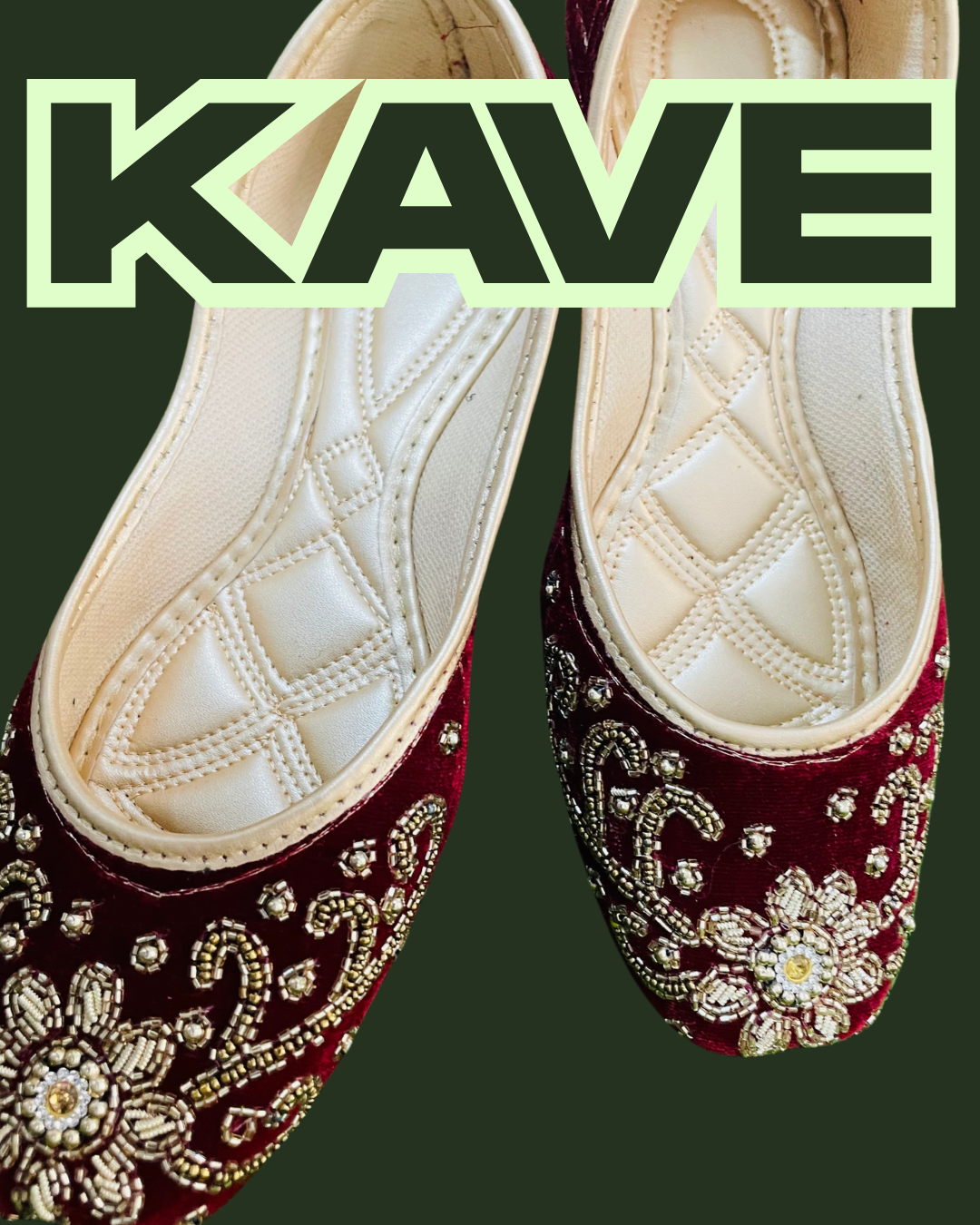 KAVE Regal Bloom Velvet Jutti – Maroon & Antique Gold