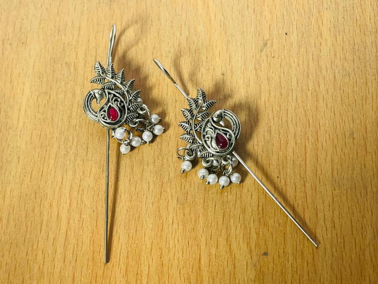 Handcrafted Oxidised Silver red Stone Adjustable Ring