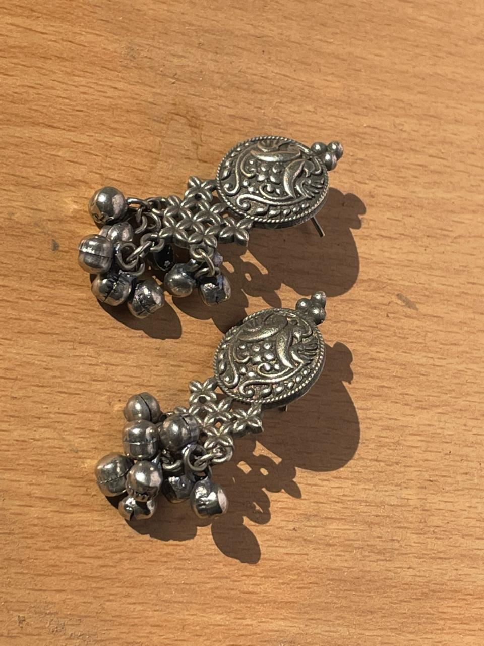 Handcrafted Oxidised Silver Coin Jhumka Earrings with Ghungroo