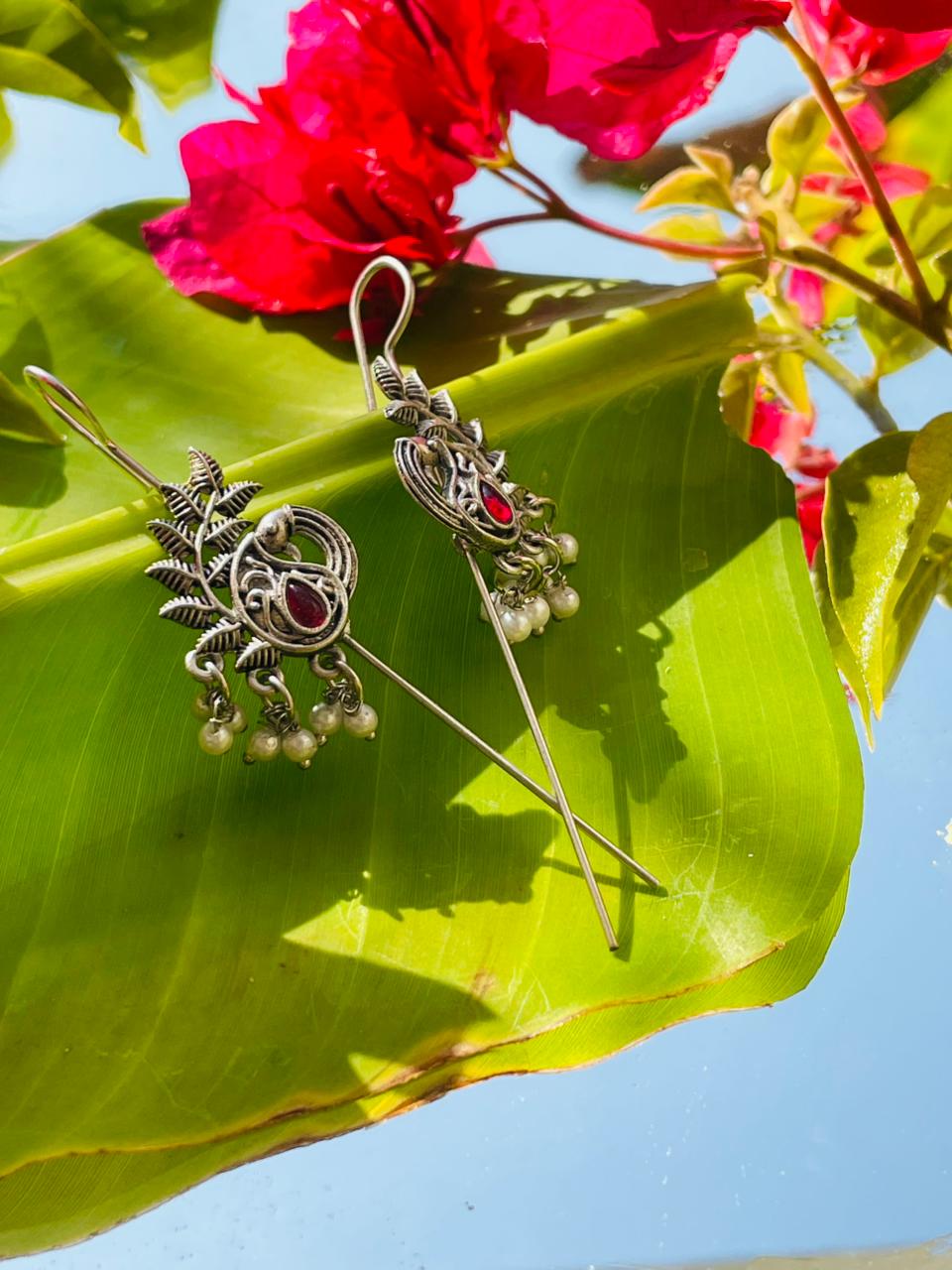 Handcrafted Oxidised Silver Pink Stone Adjustable Ring