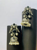 Elegant Oxidized Silver Drop Earrings with black  stones